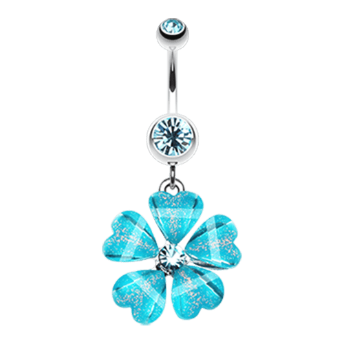 Shimmering Hearty Flower Belly Button Ring Navel Ring Impulse Piercings Aqua