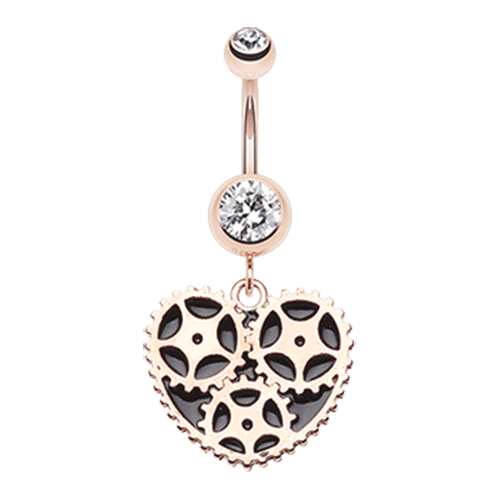 Rose Gold Geared Heart Belly Button Ring Navel Ring Impulse Piercings