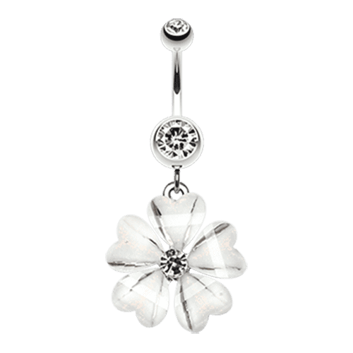 Shimmering Hearty Flower Belly Button Ring Navel Ring Impulse Piercings Clear