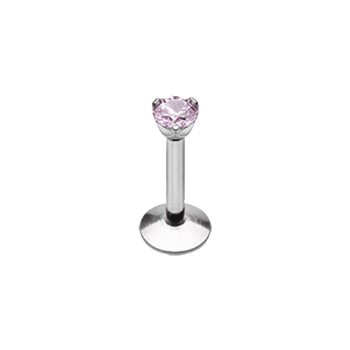 Internally Threaded Prong Set Gem Top Steel Labret Monroe Labret Impulse Piercings 5/16" (8mm) 3/32" (2mm) Light Pink