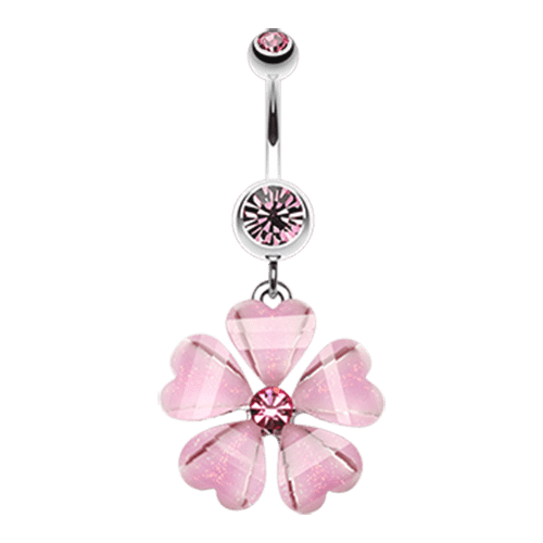 Shimmering Hearty Flower Belly Button Ring Navel Ring Impulse Piercings Light Pink