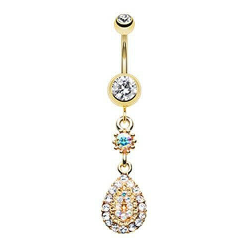 Golden Elegance Teardrop Sparkle Belly Button Ring Navel Ring Impulse Piercings