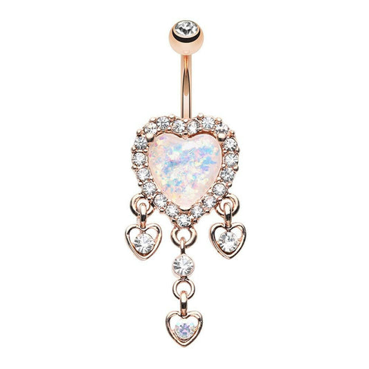 Rose Gold Beloved Heart Opal Dangle Belly Button Ring Navel Ring Impulse Piercings